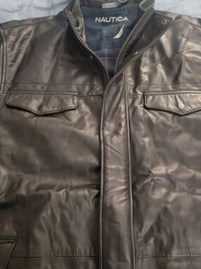 Nautica Men’s Black Leather Bomber Jacket
